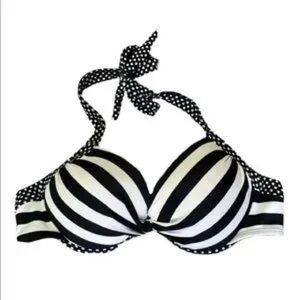 NWT Tahiti black and white striped bikini